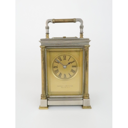 376 - A SILVER PLATE AND BRASS REPEATER CARRIAGE CLOCKthe gilded dial with Roman numerals and marked for M... 