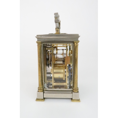 376 - A SILVER PLATE AND BRASS REPEATER CARRIAGE CLOCKthe gilded dial with Roman numerals and marked for M... 