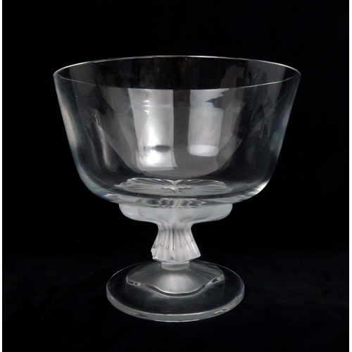 380 - A LALIQUE CLEAR GLASS BOWLon frosted footed stand, 22.5cm high... 