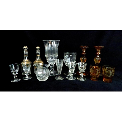 382 - A SELECTION OF ANTIQUE GLASSincluding an 18th century ale glass with a wide conical foot and funnel ... 