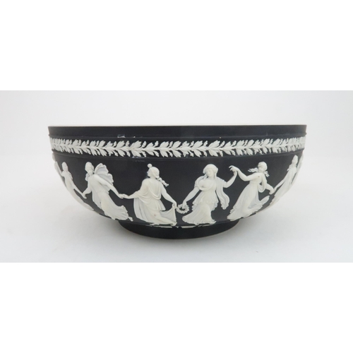 388 - WEDGWOOD BLACK DIP JASPERWARE DANCING HOURS  BOWLwith impressed marks to base, 26cm diameter... 