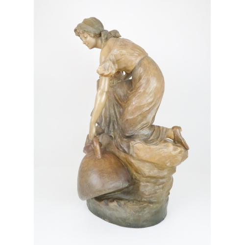 407 - A GOLDSCHEIDER FIGURAL LAMPmodelled as a girl crouching down with urns, 67cm high... 