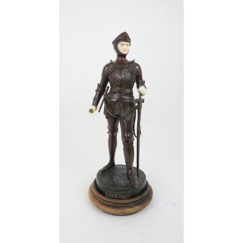 412 - SYLVAIN KINSBURGER (1855-1935) (FRENCH) - LE PREUXa bronze figure of a knight in armour,  with ivory... 