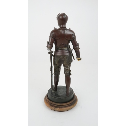 412 - SYLVAIN KINSBURGER (1855-1935) (FRENCH) - LE PREUXa bronze figure of a knight in armour,  with ivory... 