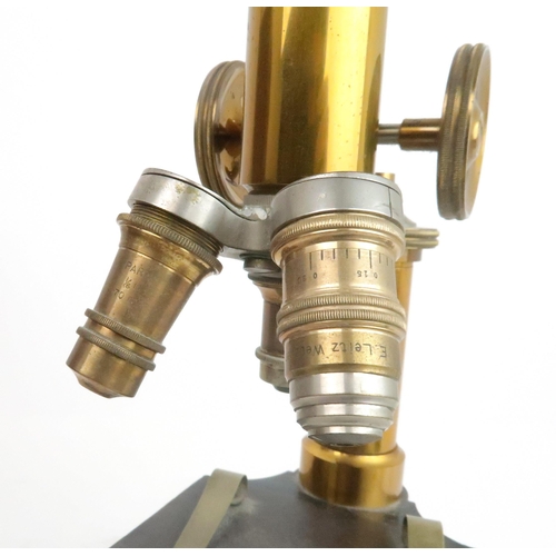 561 - A LAQUERED BRASS MICROSCOPE by E. Leitz Wetzlar, No.40749 and further inscribed R Kanthack, London i... 