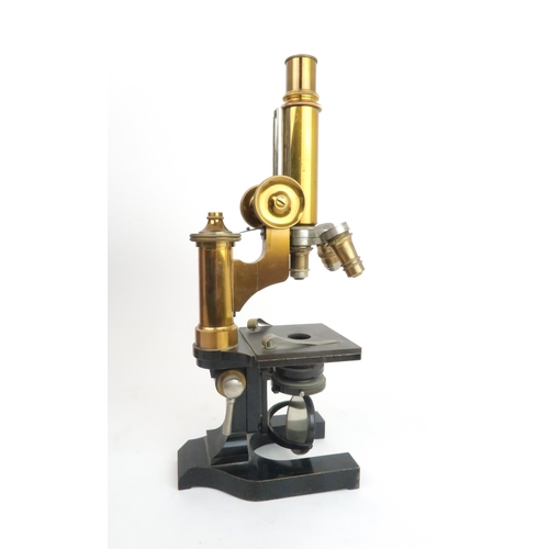 561 - A LAQUERED BRASS MICROSCOPE by E. Leitz Wetzlar, No.40749 and further inscribed R Kanthack, London i... 