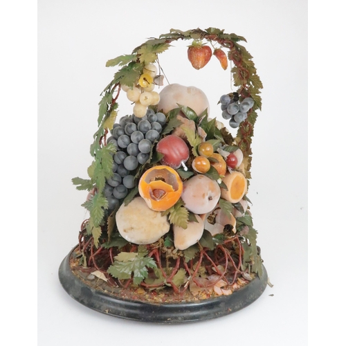 562 - A VICTORIAN WAX DISPLAY OF FRUITon circular base with domed glass case, (af), 50cm high... 