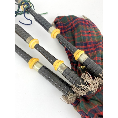 572 - A SET OF BAGPIPESthe chanter stamped MacDougall, Breadalbane, one drone is also stamped MacDougall (... 