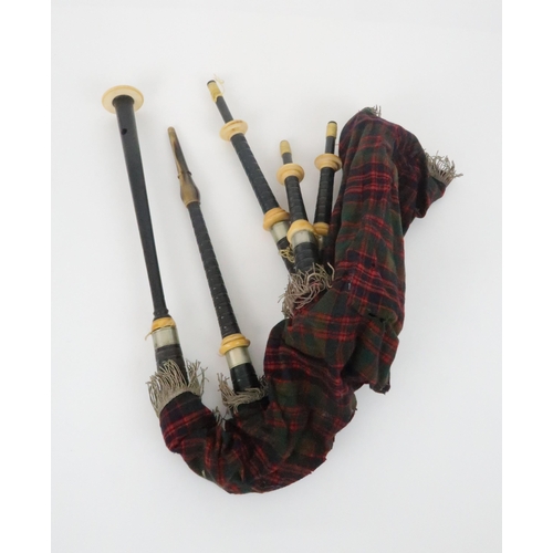 572 - A SET OF BAGPIPESthe chanter stamped MacDougall, Breadalbane, one drone is also stamped MacDougall (... 