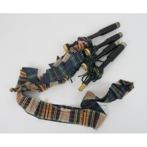 572 - A SET OF BAGPIPESthe chanter stamped MacDougall, Breadalbane, one drone is also stamped MacDougall (... 