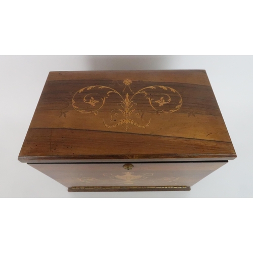 575 - A VICTORIAN INLAID ROSEWOOD STATIONARY BOXthe exterior inlaid with an urn and scrolling foliage the ... 