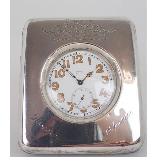 594 - *WITHDRAWN*A WHITE-METAL CASED GOLIATH POCKET WATCHby Sorley, Glasgow, in silver-mounted travel fram... 