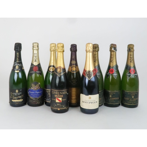 601 - NINE BOTTLES OF CHAMPAGNEcomprising Moet & Chandon, 1978, (three bottles), Moet Chandon Bicenten... 