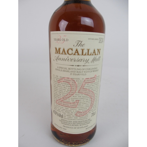 606 - A BOTTLE OF MACALLAN 25 YEAR OLD MALT WHISKYdistilled 1962, bottled 1987, in wooden presentation cas... 