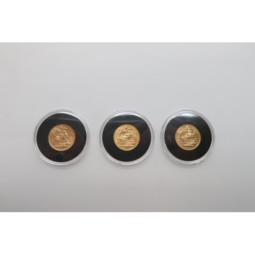 619 - A CASED SET OF GOLD COINS HATTONS OF LONDONThe Three Faces of Queen Victoria Gold Sovereign set comp... 