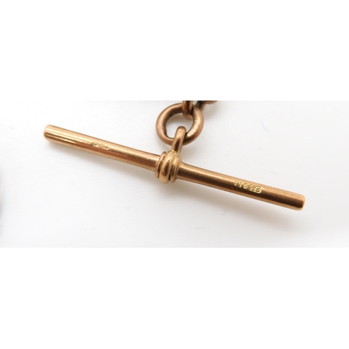 705 - A 9CT ROSE GOLD FOB CHAIN hallmarked to every link, the 'T' Bar and clasps, one lobster claw clasp (... 