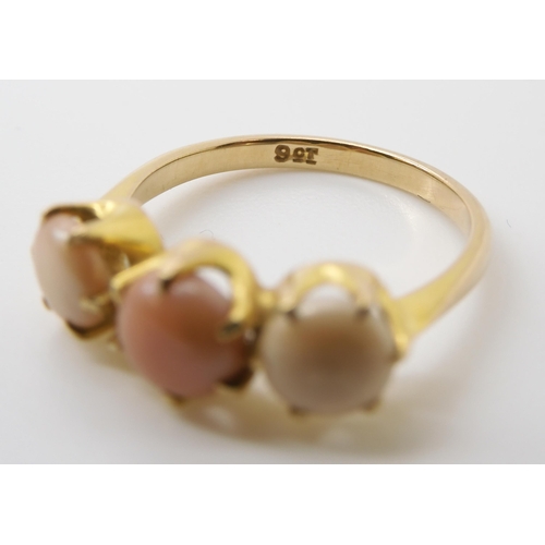 794 - A SCOTTISH RIVER PEARL RINGthe three button pearls in shades of pink are set into a classic crown mo... 