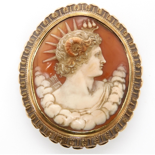 833 - A CLASSICAL CAMEO CLASP BROOCHcraftsman carved as a horned deity possibly Faunus/Pan, in a yellow me... 