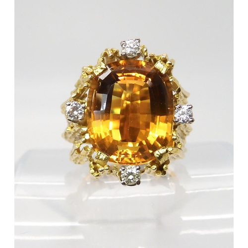 840 - AN 18CT RETRO CITRINE & DIAMOND RINGhallmarked London 1969 in the style of Gillian Packard stamp... 