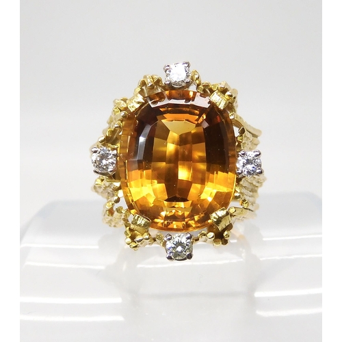 840 - AN 18CT RETRO CITRINE & DIAMOND RINGhallmarked London 1969 in the style of Gillian Packard stamp... 