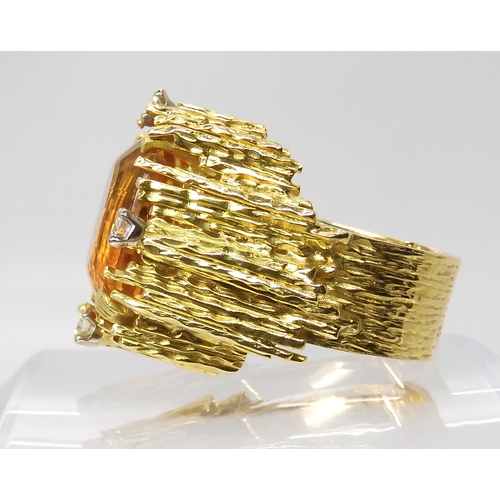 840 - AN 18CT RETRO CITRINE & DIAMOND RINGhallmarked London 1969 in the style of Gillian Packard stamp... 