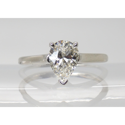 848 - A TIFFANY PLATINUM & DIAMOND RINGset with a 1.06ct pear shaped diamond, in classic three claw se... 