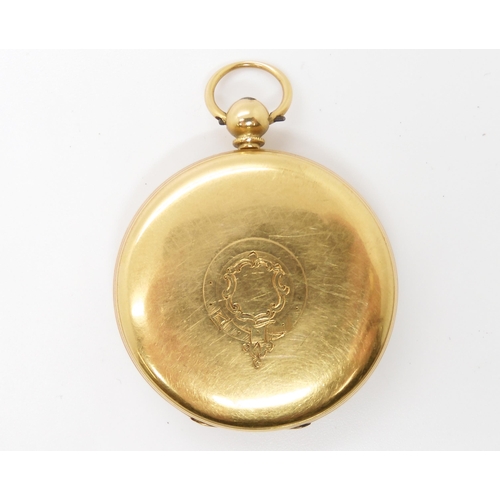 872 - AN 18CT GOLD OPEN FACE POCKET WATCHwith white enamel dial, subsidiary seconds dial, with black Roman... 