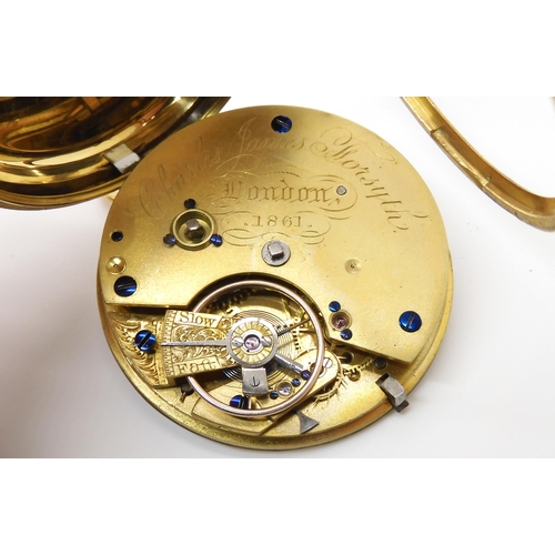 872 - AN 18CT GOLD OPEN FACE POCKET WATCHwith white enamel dial, subsidiary seconds dial, with black Roman... 