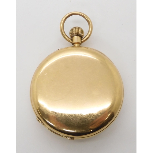 882 - AN 18CT GOLD OPEN FACE POCKET WATCHwith white enamelled dial, black Roman numerals, subsidiary secon... 