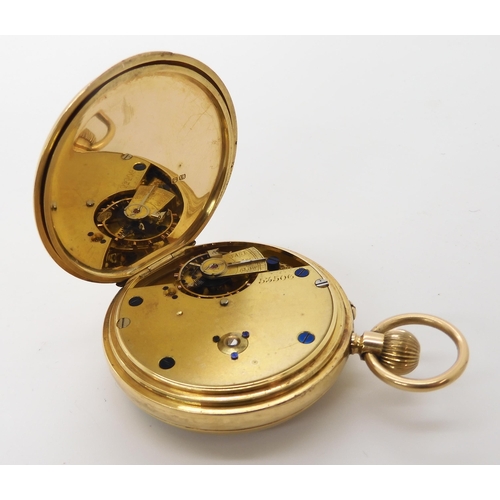 882 - AN 18CT GOLD OPEN FACE POCKET WATCHwith white enamelled dial, black Roman numerals, subsidiary secon... 