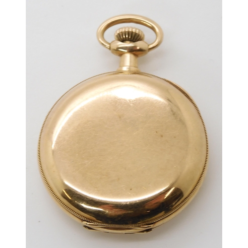 883 - A 14K GOLD LADIES WALTHAM FOB WATCHa white enamelled dial with black and red Arabic numerals, a subs... 