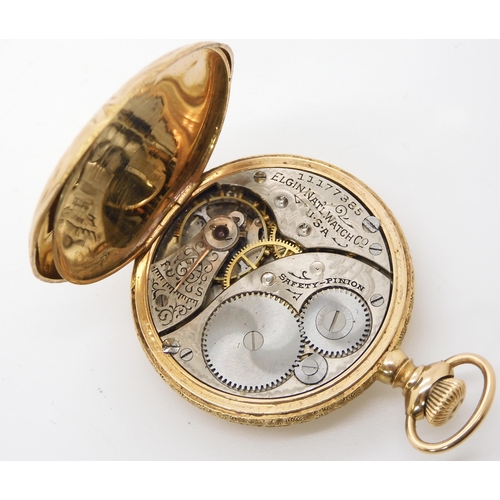 886 - A LADIES 14K GOLD ELGIN ART NOUVEAU FOB WATCHwhite enamelled dial with black Roman numerals, with ma... 