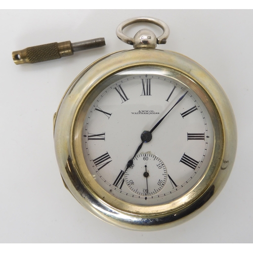 895 - A SILVER WALTHAM OPEN FACE POCKET WATCH WITH MINERS CASE Waltham has good Birmingham hallmarks for 1... 