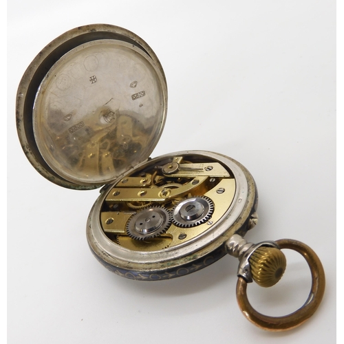 896 - A CONTINENTAL SILVER NIELLO CASED POCKET WATCH AND CHAIN the open face pocket watch is stamped with ... 