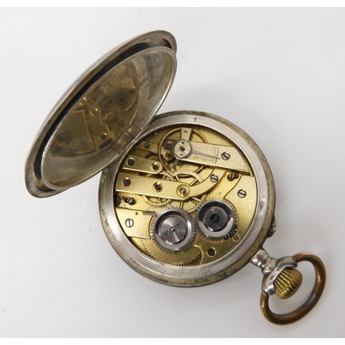 896 - A CONTINENTAL SILVER NIELLO CASED POCKET WATCH AND CHAIN the open face pocket watch is stamped with ... 