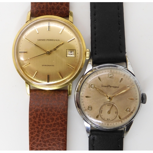 898 - TWO EXAMPLES OF GIRARD PERREGAUX WATCHES a gold plated Gyromatic, with gold coloured dial, baton num... 