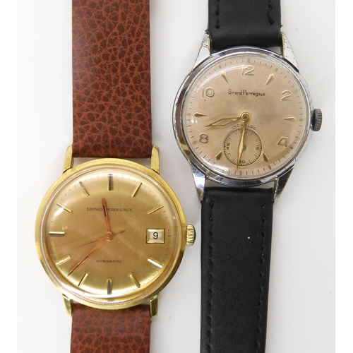 898 - TWO EXAMPLES OF GIRARD PERREGAUX WATCHES a gold plated Gyromatic, with gold coloured dial, baton num... 