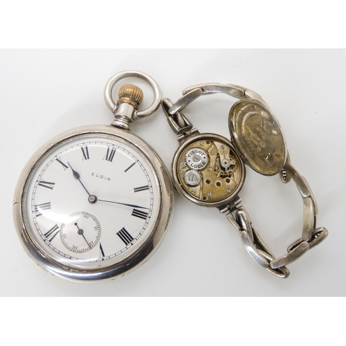 899 - A SILVER CASED ELGIN POCKET WATCH AND A SILVER VINTAGE TISSOT WATCH the Elgin with decorative mechan... 