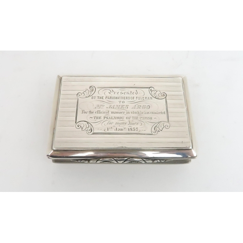 914 - A VICTORIAN SILVER SNUFF BOX by David Pettifer, Birmingham 1854, of rectangular form with reeded sid... 