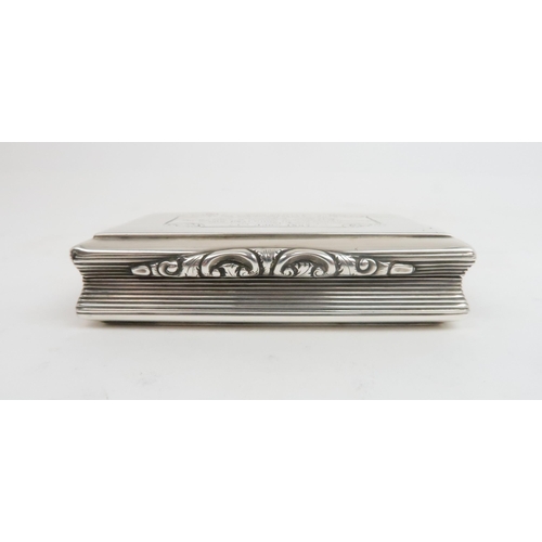 914 - A VICTORIAN SILVER SNUFF BOX by David Pettifer, Birmingham 1854, of rectangular form with reeded sid... 