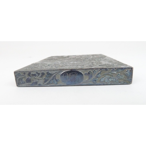 204 - A CHINESE EXPORT WHITE METAL CARD CASE the cover inscribed with monogram, decorated allover with fig... 