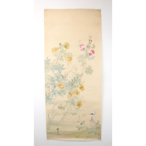 210 - NINE CHINESE SCROLL PAINTINGS painted with birds and foliage, in sizes, 56cm wide (9)... 