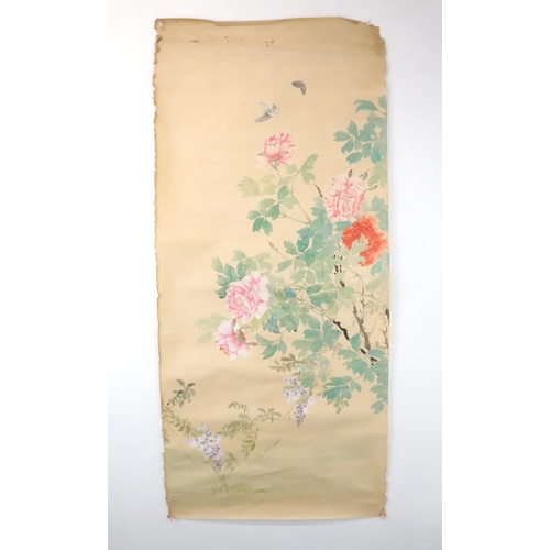 210 - NINE CHINESE SCROLL PAINTINGS painted with birds and foliage, in sizes, 56cm wide (9)... 