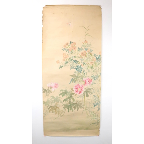 210 - NINE CHINESE SCROLL PAINTINGS painted with birds and foliage, in sizes, 56cm wide (9)... 