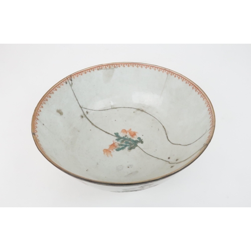 213 - A CHINESE EXPORT EUROPEAN SUBJECT PUNCH BOWLthe interior painted with fish and fronds,the exterior w... 