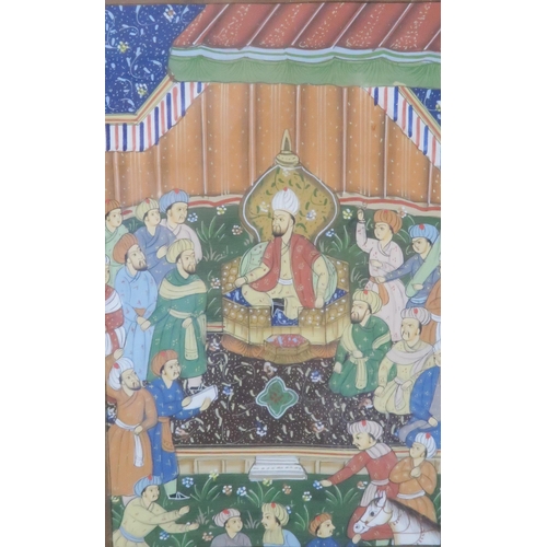 228 - THREE PERSIAN PAINTINGSEach with a Prince seated on a throne and Royal court, gouache, 20 x 15cm (3)... 