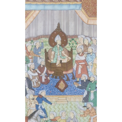 228 - THREE PERSIAN PAINTINGSEach with a Prince seated on a throne and Royal court, gouache, 20 x 15cm (3)... 