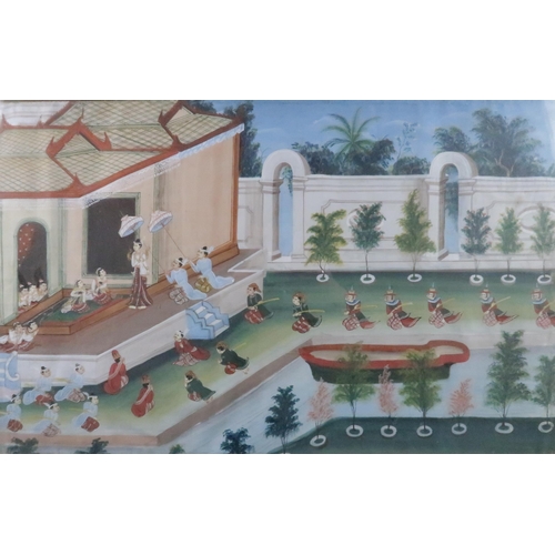 254 - A BURMESE PAINTINGdepicting The Royal court and gardens, with courtiers paying homage, gouache on li... 