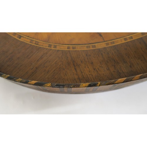 11A - A VICTORIAN OVAL BIRDSEYE MAPLE AND ROSEWOOD VENEERED TRAY,with satinwood inlays, 60cm wide x 41cm d... 