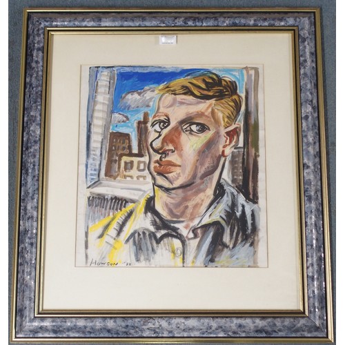 1028 - PETER HOWSON OBE (SCOTTISH b. 1958)SELF PORTRAITMixed media on paper, signed and dated (19)83, 47 x ... 